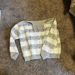 SHEIN Gray and Cream Striped Turtleneck Sweater